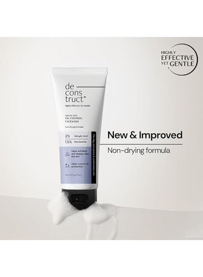 Deconstruct Salicylic Acid Face Wash with Niacinamide | Non-Drying, Cooling & Refreshing Cleanser | Gentle Oil Control Face Wash for Clear & Fresh-Looking Skin | Facewash for Men & Women | 100ml Pack of 2 - Image 2